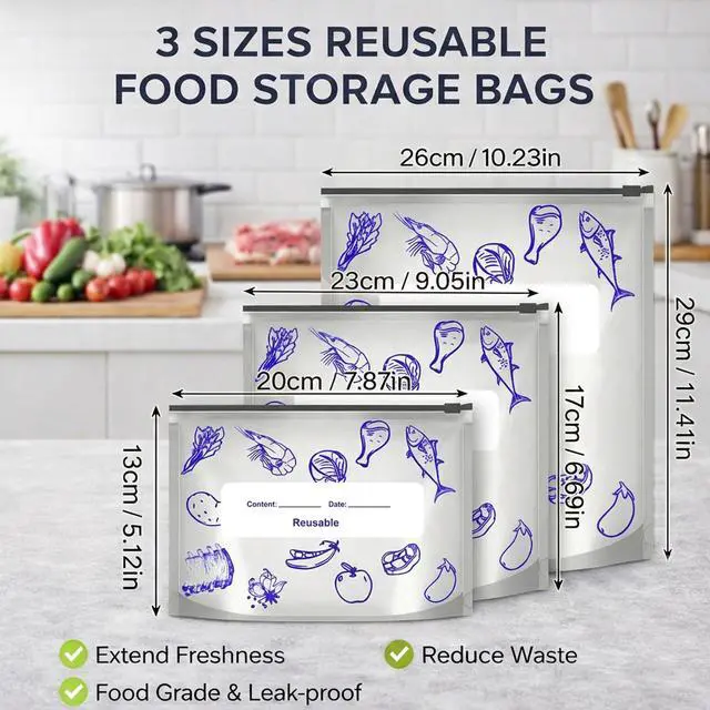 Alt view image 5 of 6 - Reusable Aluminum Foil Sealable Storage Bags, 30 Pack with Label and Zipper Lock, 2026 New Stand-Up Airtight Food Storage Pouches for Fruit, Meat, Snacks, Freezer and Pantry Use (Small)