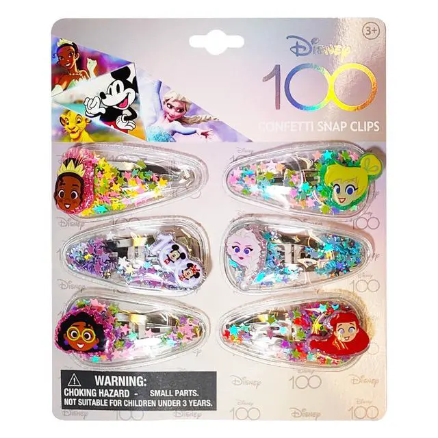 Alt view image 7 of 7 - Disney 100 Hair Accessories For Girls, 6pc Cute Hair Clips with Favorite Disney Figures Character Charms, Magical Confetti Hair Clips for Kids, Ages 3+