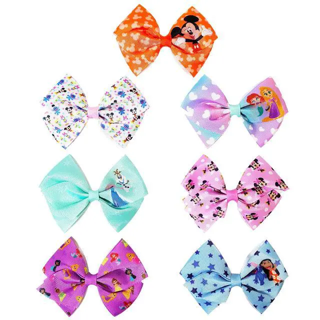 Alt view image 2 of 6 - Disney 100 - Hair Accessories Gift Set - Disney Hair Bows - 7 Pcs 4 Inch Bow Bundle - Hair Bows for Girls - Different Print on Each Clip - Alligator Clip - Ages 3 +