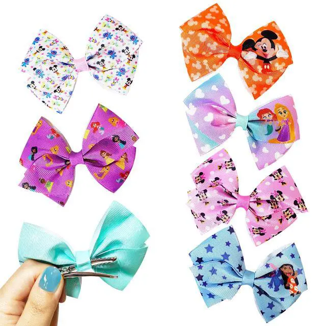 Alt view image 5 of 6 - Disney 100 - Hair Accessories Gift Set - Disney Hair Bows - 7 Pcs 4 Inch Bow Bundle - Hair Bows for Girls - Different Print on Each Clip - Alligator Clip - Ages 3 +