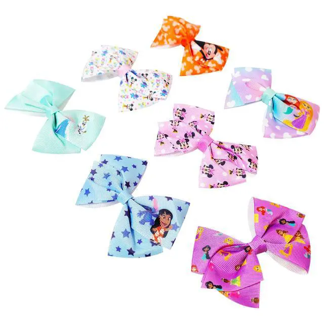 Alt view image 6 of 6 - Disney 100 - Hair Accessories Gift Set - Disney Hair Bows - 7 Pcs 4 Inch Bow Bundle - Hair Bows for Girls - Different Print on Each Clip - Alligator Clip - Ages 3 +