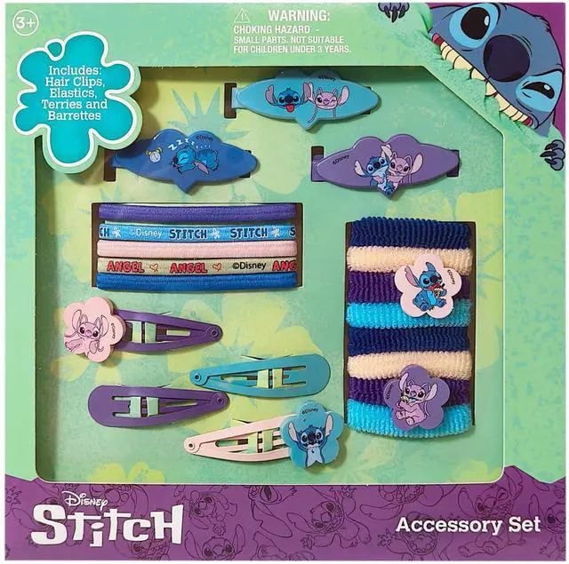 Main image of Disney Lilo & Stitch Girls' Hair Accessories Set - 20 Pack Stitch - Includes 3 Barrettes, 4 Snap Clips, 5 Elastics, 8 Terry Ponies - Everyday Wear, Special Occasions, Ages 3+