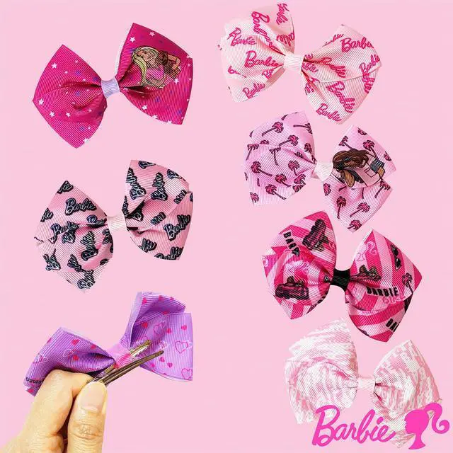 Alt view image 6 of 7 - Barbie Kids Bows - Hair Accessories Gift Set - Princess Hair Bows - 7 Pcs 4 Inch Bundle - Hair Bows for Girls - Barbie Hair clip - Alligator Clip - Ages 3 +