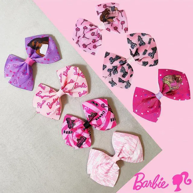 Alt view image 5 of 7 - Barbie Kids Bows - Hair Accessories Gift Set - Princess Hair Bows - 7 Pcs 4 Inch Bundle - Hair Bows for Girls - Barbie Hair clip - Alligator Clip - Ages 3 +