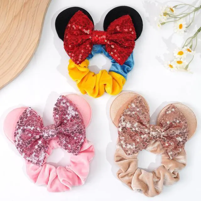 Alt view image 4 of 6 - 6 Pack Mouse Ears Scrunchies Sequin Mouse Bows Ponytail Holders for Girls