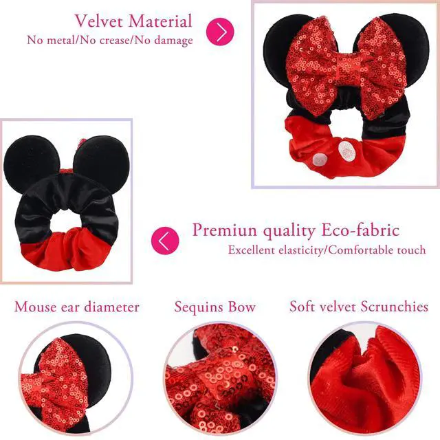 Alt view image 2 of 6 - 6 Pack Mouse Ears Scrunchies Sequin Mouse Bows Ponytail Holders for Girls