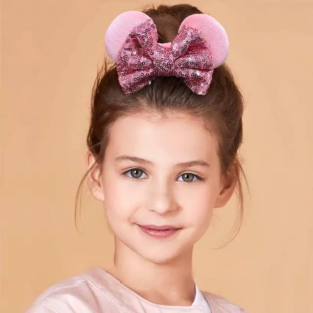 Alt view image 6 of 6 - 6 Pack Mouse Ears Scrunchies Sequin Mouse Bows Ponytail Holders for Girls