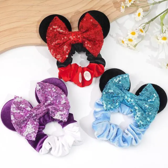 Alt view image 5 of 6 - 6 Pack Mouse Ears Scrunchies Sequin Mouse Bows Ponytail Holders for Girls