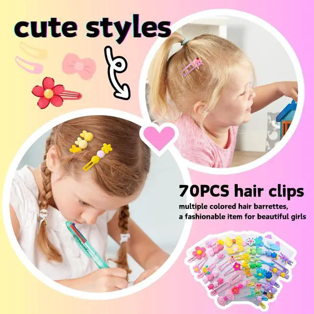 Alt view image 3 of 7 - 70PCS Hair Accessories for Girls Little Girl Hair Clips Barrettes for Baby Toddler Teens Women Kids Cute Candy Colorful Flower Gift for 6-18 Ages (Girls Hair Accessories)