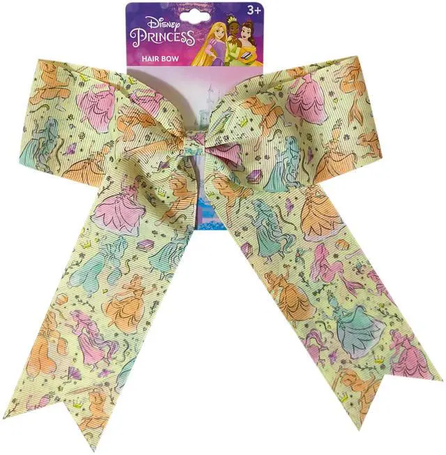 Main image of Disney Princesses Hair Bows For Girls - One Large Printed Hair Bow Featuring your Disney Favorite Characters - Alligator Clip - Large Bows for Daily Styling or Special Occasions, Ages 3+