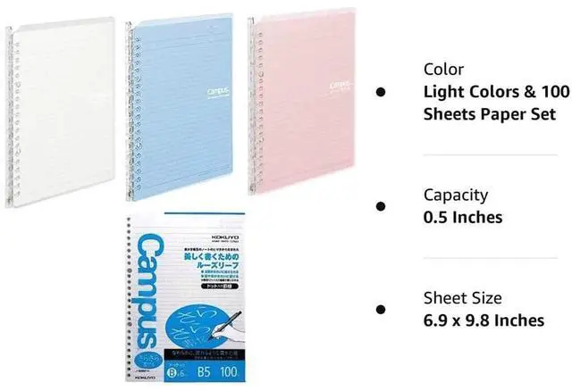 Alt view image 7 of 7 - Campus Smart Ring Binders 3 Pack, B5 Notebook Binder +100 Sheet 6mm Dot Ruled Refiller Paper, 25 Sheet Capacity, 26 Rings, Light Color, Perfect for Work, Study & Journal