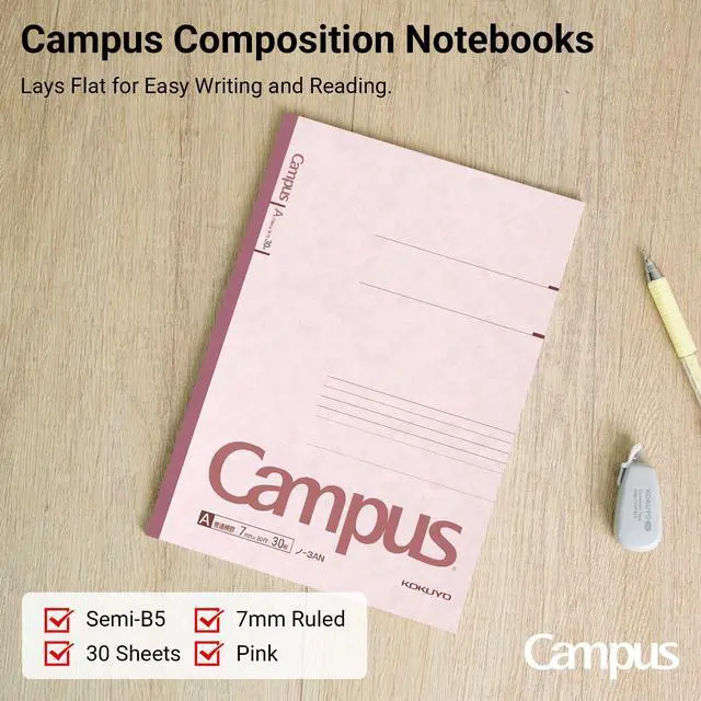 Alt view image 4 of 7 - Campus Composition Notebook, 7 x 10 inch Lined Notebooks with 30 Sheets 7mm Ruled Paper, 10 Pack B5 Pink Notebook for School and Work, School Supplies Comp Book for Journal Diary