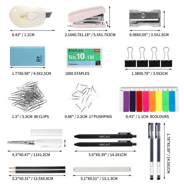 Alt view image 4 of 6 - 123 Pcs Office Supplies Kit with Desk Organizers, Office Stationery Set, Mini Office Supply Kit Includes Stapler, Paper Clips, Push Pins, Highlighters for Desktop Accessories Set, School Supplies