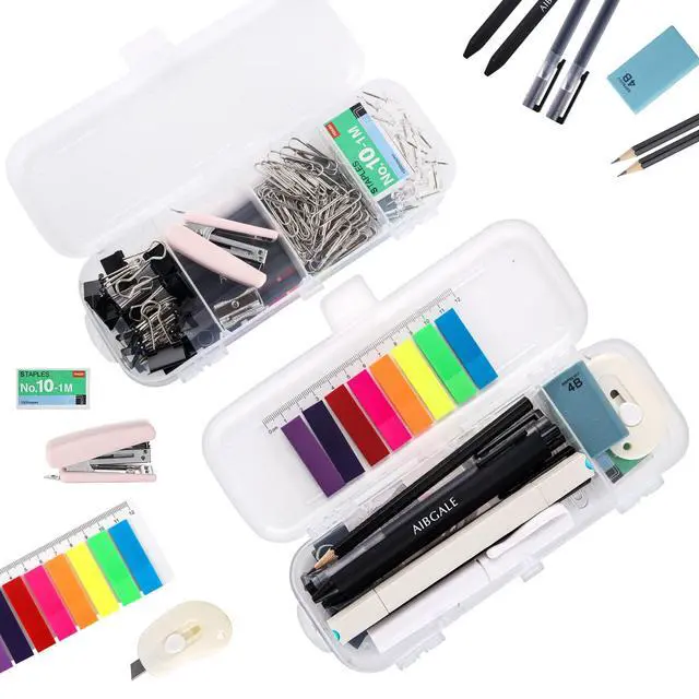 Alt view image 2 of 6 - 123 Pcs Office Supplies Kit with Desk Organizers, Office Stationery Set, Mini Office Supply Kit Includes Stapler, Paper Clips, Push Pins, Highlighters for Desktop Accessories Set, School Supplies