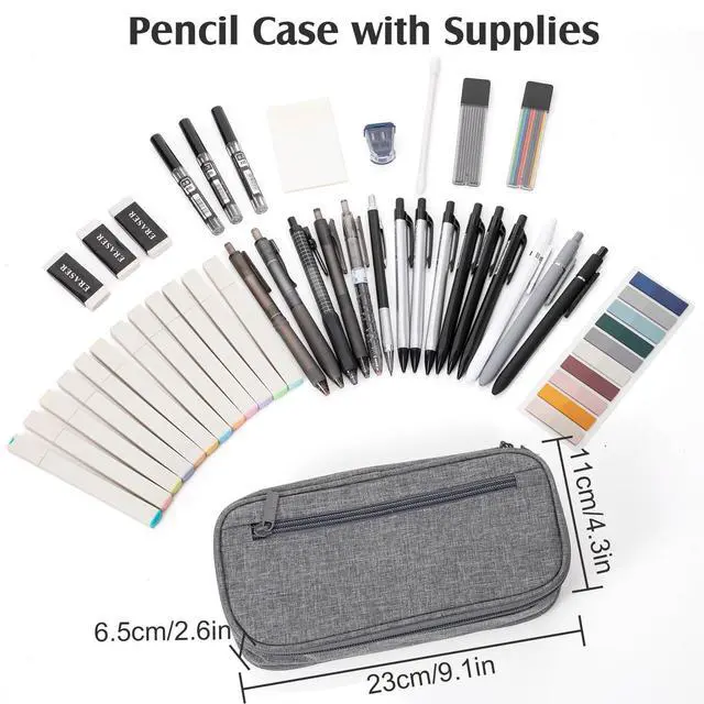 Alt view image 3 of 7 - College Stationery Set with Large Pencil Case Black Retractable Gel Pens Highlighters Mechanical Pencils Pens Sticky Notes Index Tab Set for Men Office Journaling Back to School Supplies