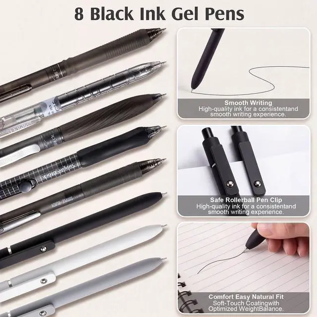 Alt view image 4 of 7 - College Stationery Set with Large Pencil Case Black Retractable Gel Pens Highlighters Mechanical Pencils Pens Sticky Notes Index Tab Set for Men Office Journaling Back to School Supplies