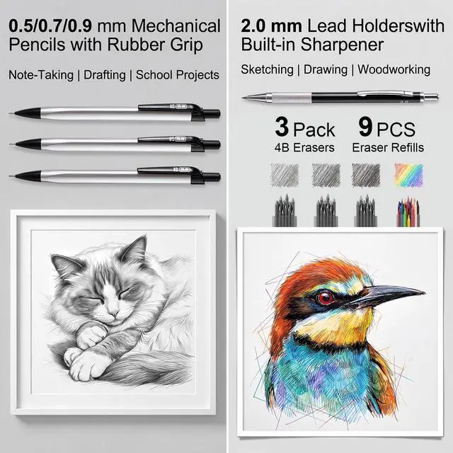 Alt view image 5 of 7 - College Stationery Set with Large Pencil Case Black Retractable Gel Pens Highlighters Mechanical Pencils Pens Sticky Notes Index Tab Set for Men Office Journaling Back to School Supplies