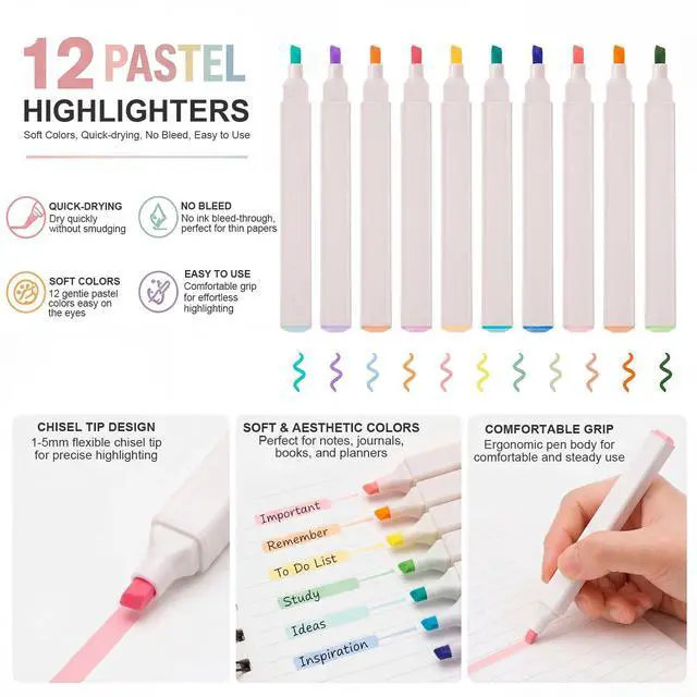Alt view image 6 of 7 - College Stationery Set with Large Pencil Case Black Retractable Gel Pens Highlighters Mechanical Pencils Pens Sticky Notes Index Tab Set for Men Office Journaling Back to School Supplies