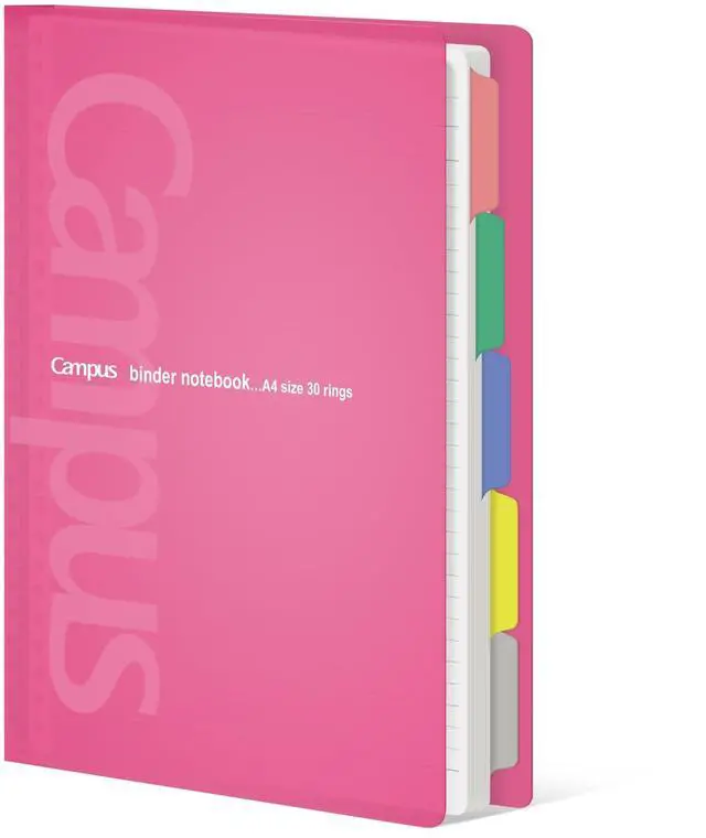 Main image of 5 Subject Spiral Notebook, Campus A4 Refillable Journal with 5 Tab Dividers, Up to 65 Sheet Capacity, 50 Sheets in 7mm Dotted Ruled Loose Leaf Paper, Pink