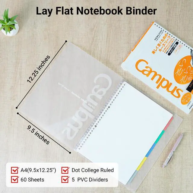 Alt view image 3 of 7 - 5 Subject Spiral Notebook, Campus A4 Refillable Journal with 5 Tab Dividers, Up to 65 Sheet Capacity, 50 Sheets in 7mm Dotted Ruled Loose Leaf Paper, Pink