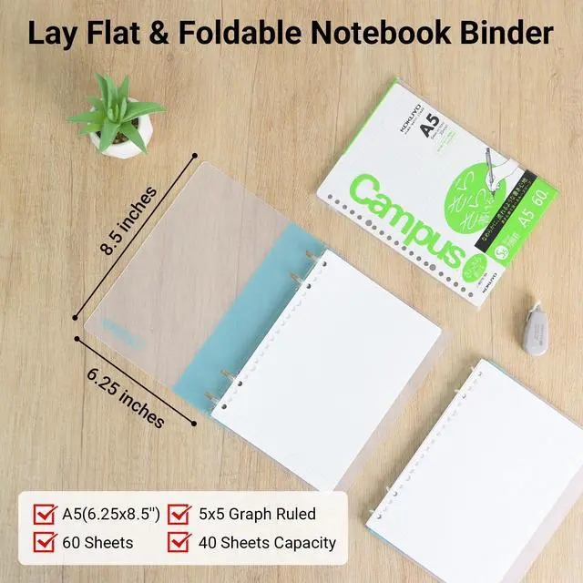 Alt view image 2 of 7 - Campus 2x2 Spiral Binder Notebook Set, A5 Refillable Notebook + 60 Refill Papers with 5x5 Graph Ruled, 40 Sheet Capacity, Light Blue, Perfect for Work, Study & Journal