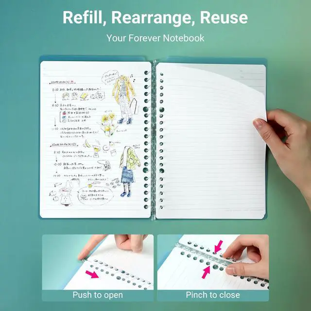Alt view image 4 of 7 - Campus Smart Ring Binders 5 Pack, A5 Binder Notebooks in 5 Colors, Up to 25 Sheets 20 Holes Slim Binder Folder and 200 Campus Sarasara Loose-leaf Paper for Work, Study and Journal