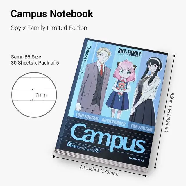 Alt view image 3 of 7 - Composition Notebooks, 5 Pack Campus Semi-B5 Comp Book with Dot A 7mm Ruled, 30 Sheets, School Lined Notebook Spy x Family Limited Edition, Journal Notebook for Women Work Study Note Taking