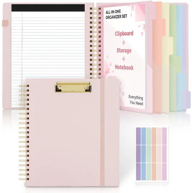 Main image of Clipboard Folder with Storage, 6 Dividers with 12 Pockets for Letter Size, Storage Clipboard Folio with Refillable Notepad, Spiral Clipboards Padfolio for Teacher Nurse