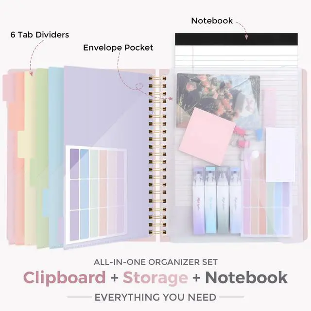 Alt view image 2 of 7 - Clipboard Folder with Storage, 6 Dividers with 12 Pockets for Letter Size, Storage Clipboard Folio with Refillable Notepad, Spiral Clipboards Padfolio for Teacher Nurse