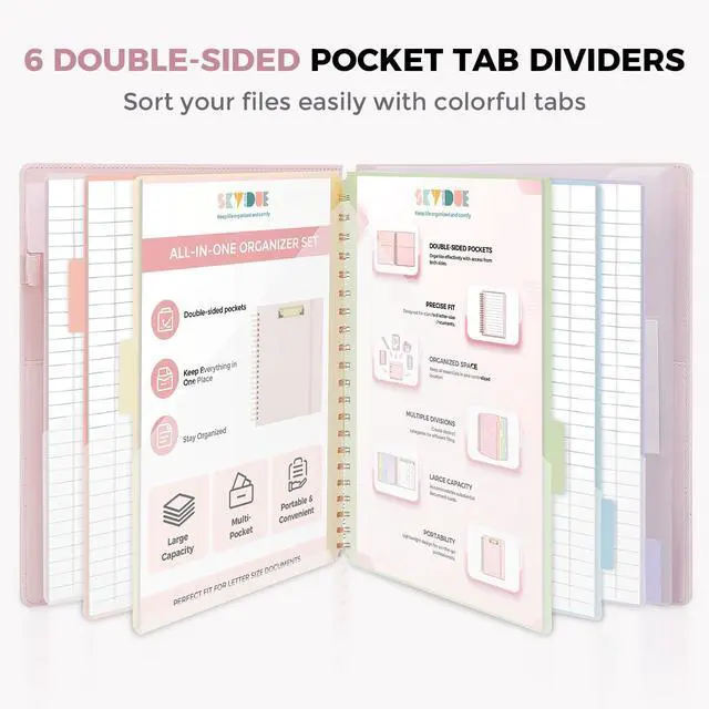 Alt view image 5 of 7 - Clipboard Folder with Storage, 6 Dividers with 12 Pockets for Letter Size, Storage Clipboard Folio with Refillable Notepad, Spiral Clipboards Padfolio for Teacher Nurse