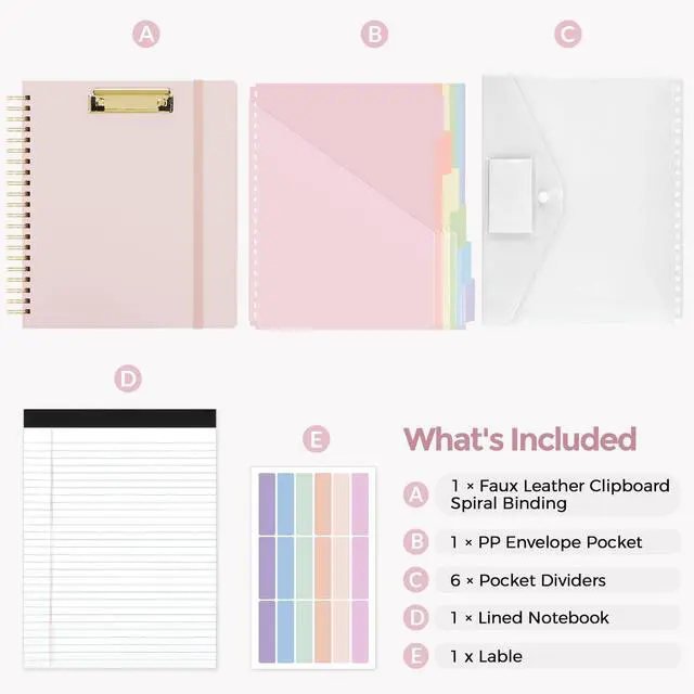 Alt view image 7 of 7 - Clipboard Folder with Storage, 6 Dividers with 12 Pockets for Letter Size, Storage Clipboard Folio with Refillable Notepad, Spiral Clipboards Padfolio for Teacher Nurse