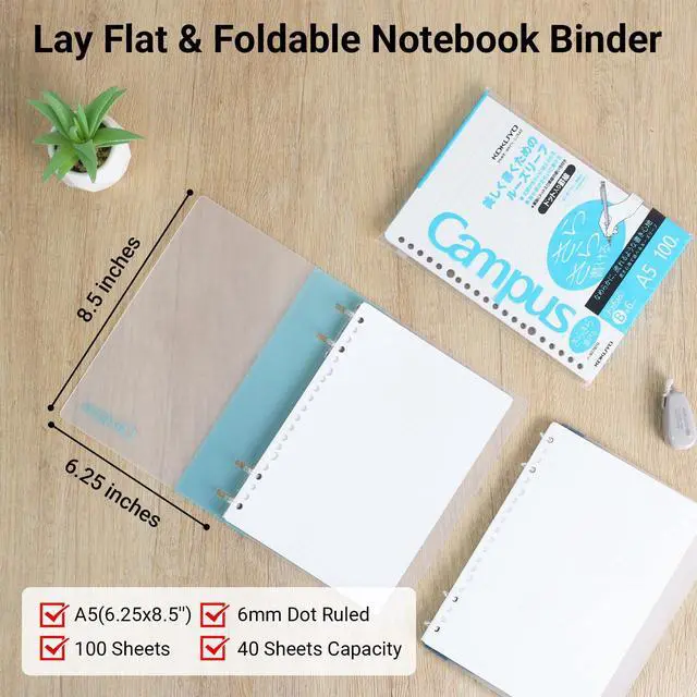 Alt view image 2 of 7 - Campus 2x2 Spiral Binder Notebook Set, A5 Refillable Notebook + 100 Refill Papers with 6mm Dot Ruled, 40 Sheet Capacity, Light Blue, Perfect for Work, Study & Journal