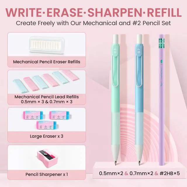 Alt view image 5 of 7 - Cute Pencil Case With Supplies, 39 PCS Aesthetic Stationery Set with Pencil Pouch, 6 Black Ink Gel Pens, 12 Pastel Highlighters, 5 #2 HB Pencils, 4 Mechanical Pencils, Back to School Supplies - Pink