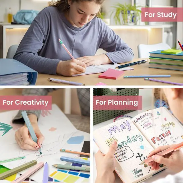 Alt view image 7 of 7 - Cute Pencil Case With Supplies, 39 PCS Aesthetic Stationery Set with Pencil Pouch, 6 Black Ink Gel Pens, 12 Pastel Highlighters, 5 #2 HB Pencils, 4 Mechanical Pencils, Back to School Supplies - Pink
