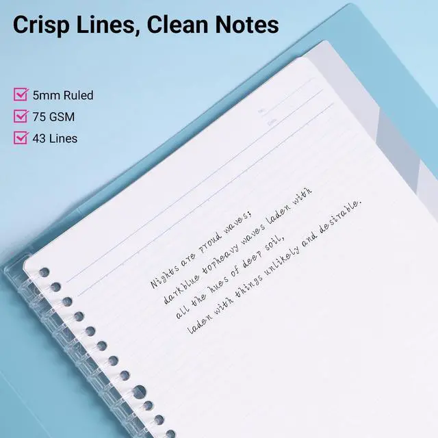 Alt view image 6 of 7 - Refillable Spiral Notebook with Dividers & Tabs, B5 Hardcover 5 Subject Notebook Binder for Work, 100 Sheets, 5mm Ruled, Campus Refillable Business Binder for Study & Office Note Taking, Blue