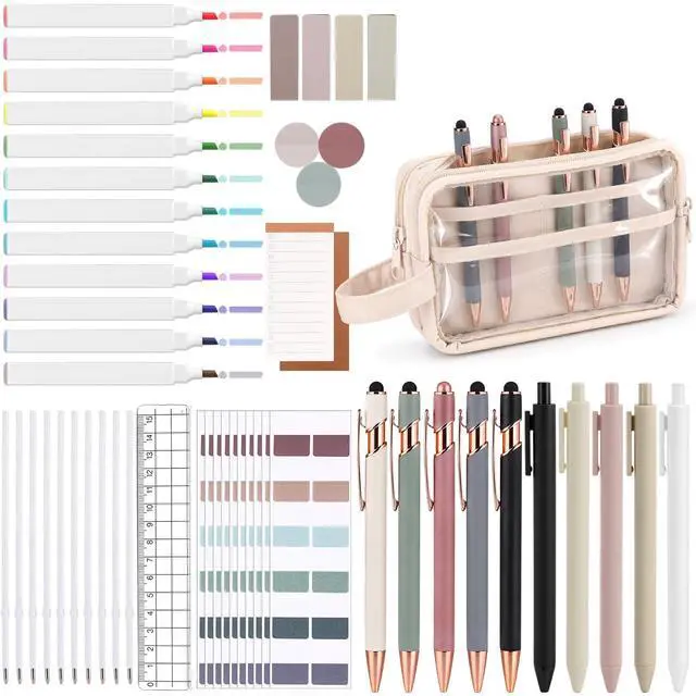 Main image of 52 Pcs Aesthetic University Supplies Pencil Pouch Set Supplies - Special Pencil Case Candies Highlighters, College Must Haves for Women- Pen Case Favor Special Pen Pouch(Beige)