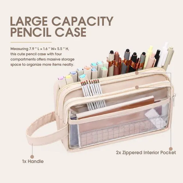 Alt view image 2 of 7 - 52 Pcs Aesthetic University Supplies Pencil Pouch Set Supplies - Special Pencil Case Candies Highlighters, College Must Haves for Women- Pen Case Favor Special Pen Pouch(Beige)
