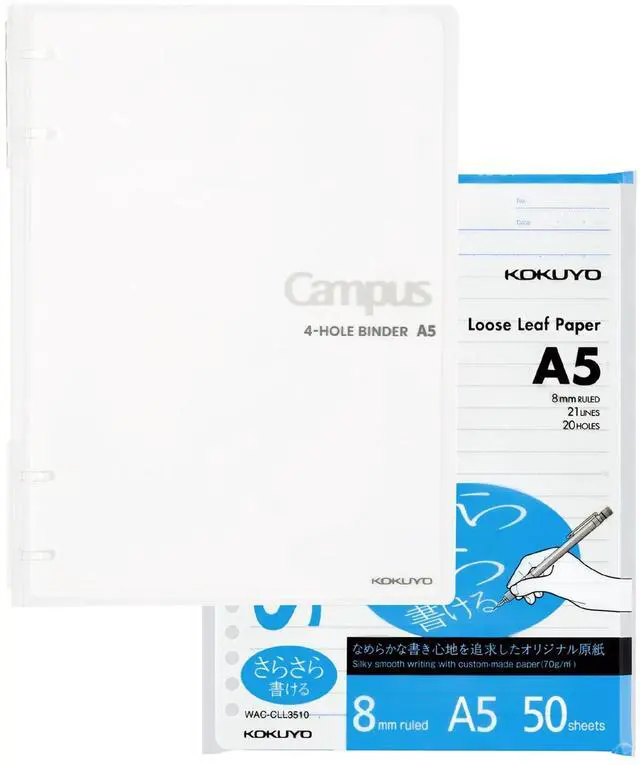 Main image of Campus 2x2 Spiral Binder Notebook, A5 Refillable Binders with 60 Refill Papers in 8mm Ruled, 80 Sheets Capacity, Light Color Notebook for School, Work, Note Taking. Transparent