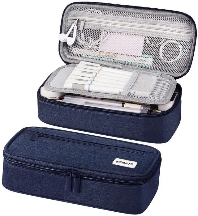 Main image of Pencil Case, Large Storage Organizer for Stationery, Back - to - School Essential, Teacher Must - have, Big Pencil Pouch, Marker Case School Supplies for College & High School Blue