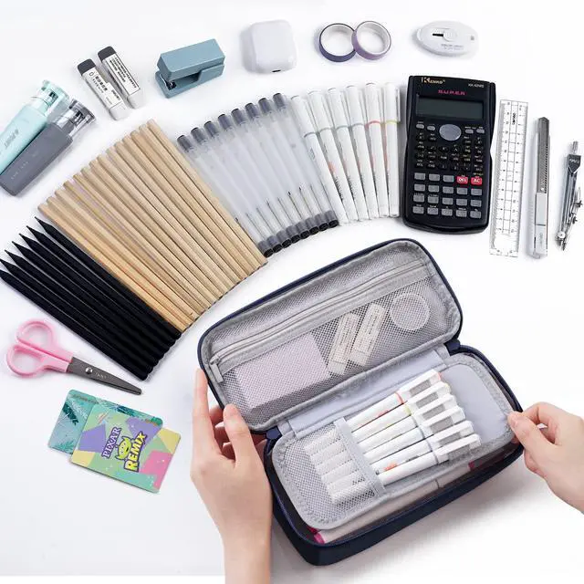 Alt view image 2 of 7 - Pencil Case, Large Storage Organizer for Stationery, Back - to - School Essential, Teacher Must - have, Big Pencil Pouch, Marker Case School Supplies for College & High School Blue