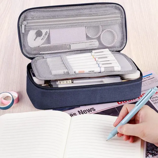 Alt view image 6 of 7 - Pencil Case, Large Storage Organizer for Stationery, Back - to - School Essential, Teacher Must - have, Big Pencil Pouch, Marker Case School Supplies for College & High School Blue