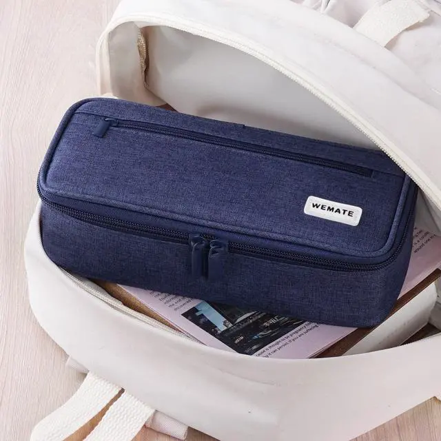 Alt view image 7 of 7 - Pencil Case, Large Storage Organizer for Stationery, Back - to - School Essential, Teacher Must - have, Big Pencil Pouch, Marker Case School Supplies for College & High School Blue