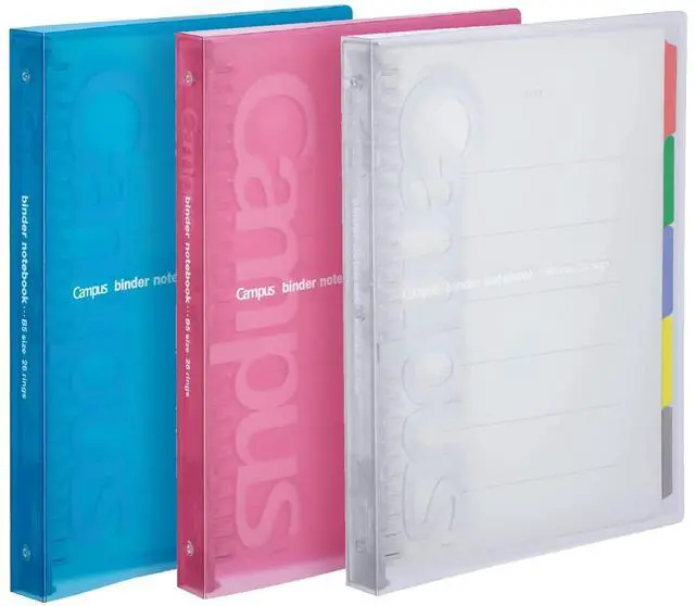 Main image of Campus Slide Binder with 5 Tab Dividers, Middle Type, B5, 26 Holes, Up to 100 Sheets, 3 Colors of Blue, Pink & Transparent, Japan Import (RU-P333)