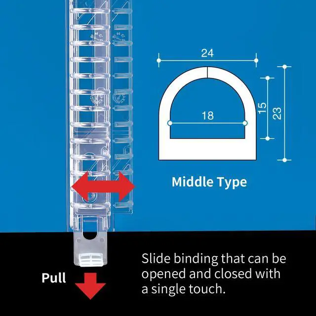 Alt view image 4 of 5 - Campus Slide Binder with 5 Tab Dividers, Middle Type, B5, 26 Holes, Up to 100 Sheets, 3 Colors of Blue, Pink & Transparent, Japan Import (RU-P333)