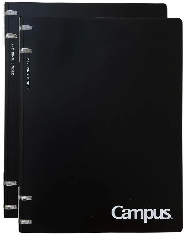 Main image of Campus Refillable Notebook, 2 Pack B5 2x2 Slim Ring Binder Notebook with Customizable Title Page, 40 Sheets Capacity. Suitable for 26 Holes Loose Leaf Paper, Black (AML-NP704DX2)
