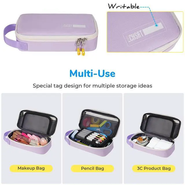 Alt view image 3 of 6 - Pencil Case for Men Women, Large Pen Bag for Adults, Portable Pencil Pouch Aesthetic with Handle, Zipper Cases for Office Organizer Light Purple for Girls