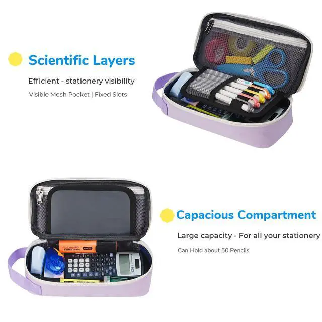 Alt view image 2 of 6 - Pencil Case for Men Women, Large Pen Bag for Adults, Portable Pencil Pouch Aesthetic with Handle, Zipper Cases for Office Organizer Light Purple for Girls