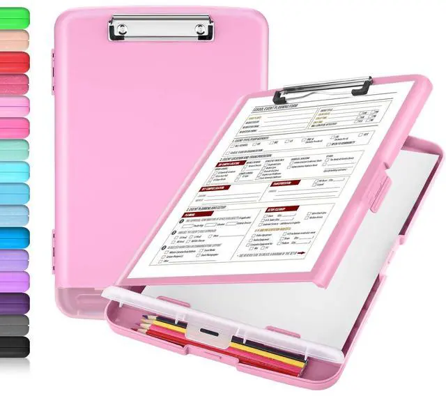 Main image of Clipboard with Storage, Clip Board 8.5 x 11 with Pen Holder, Plastic Organization Case Box for Letter Legal A4 Size Paper, Low Profile Clip, Nurses Teachers Must Haves, School & Office Supplies