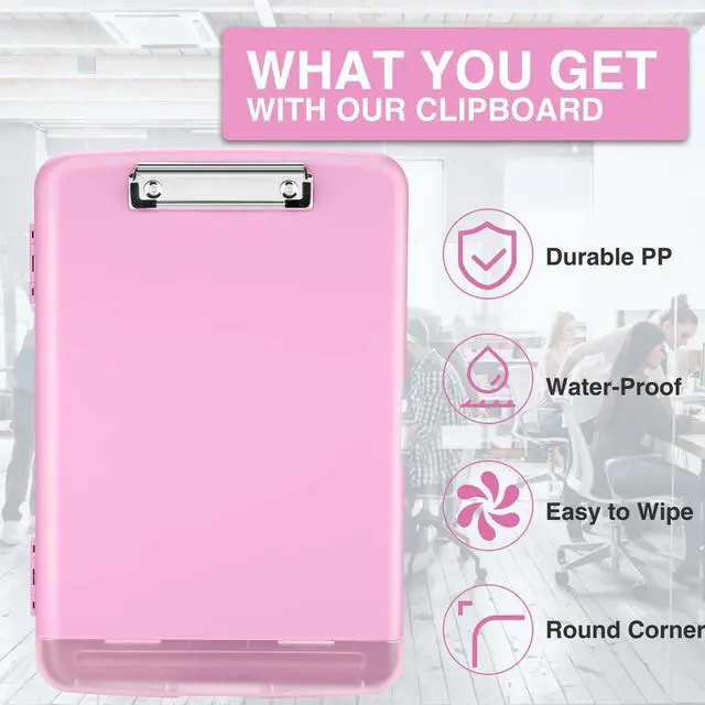 Alt view image 4 of 7 - Clipboard with Storage, Clip Board 8.5 x 11 with Pen Holder, Plastic Organization Case Box for Letter Legal A4 Size Paper, Low Profile Clip, Nurses Teachers Must Haves, School & Office Supplies