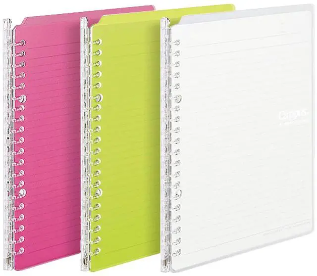 Main image of Campus Smart Ring Binders 3 Pack, B5 Vivid Colors Binder Notebooks, Up to 25 Sheets 26 Holes Slim Binder Folder with 10 Campus Sarasara Loose-leaf Paper Each for Study and Journal, Japan Import